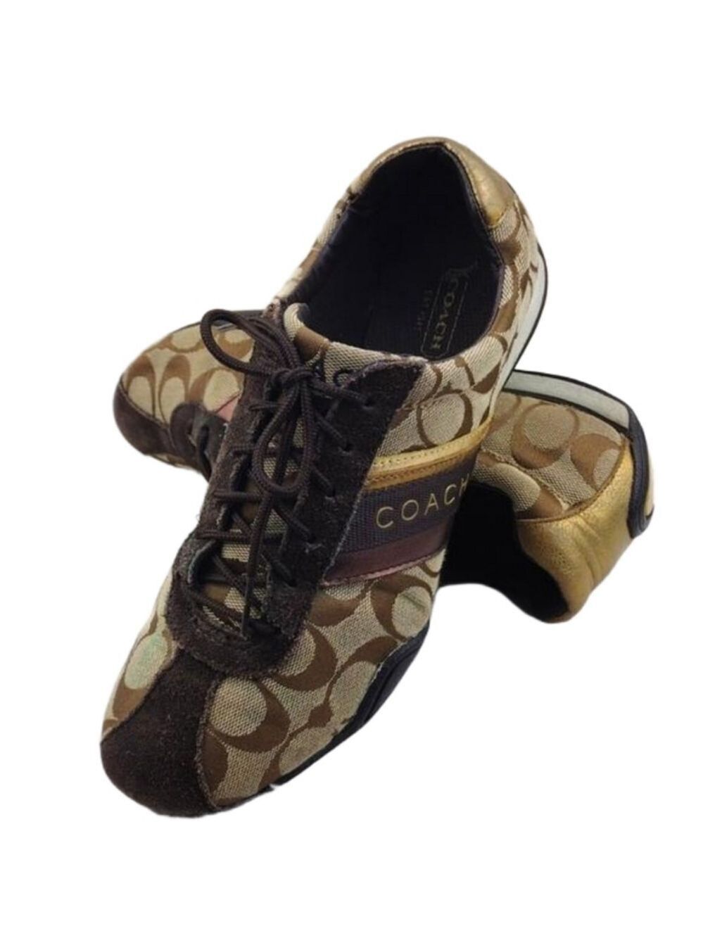 Coach Jayme Brown Suede Signature Canvas Metallic Detail Lace Up Sneaker